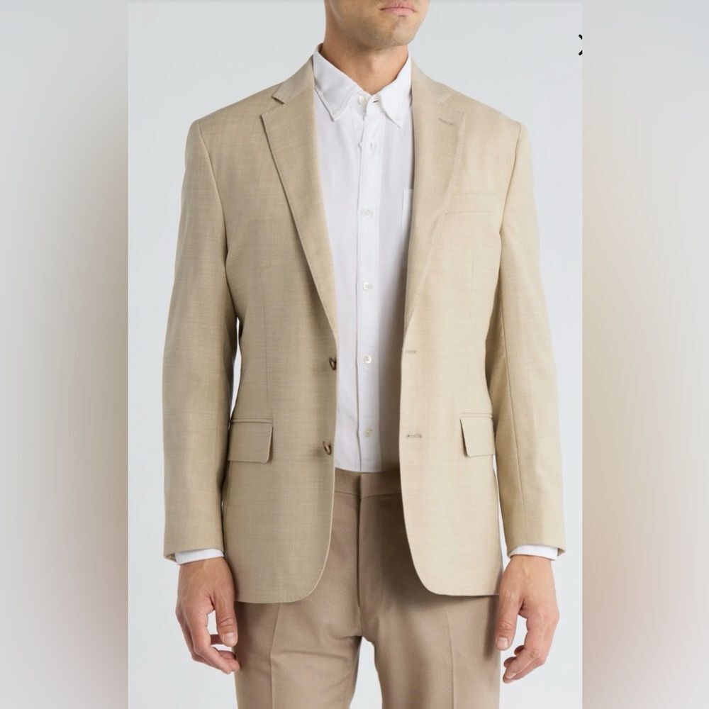 Brooks Brothers 346 Wool Linen Silk Blend Suit Coat Tan 40R